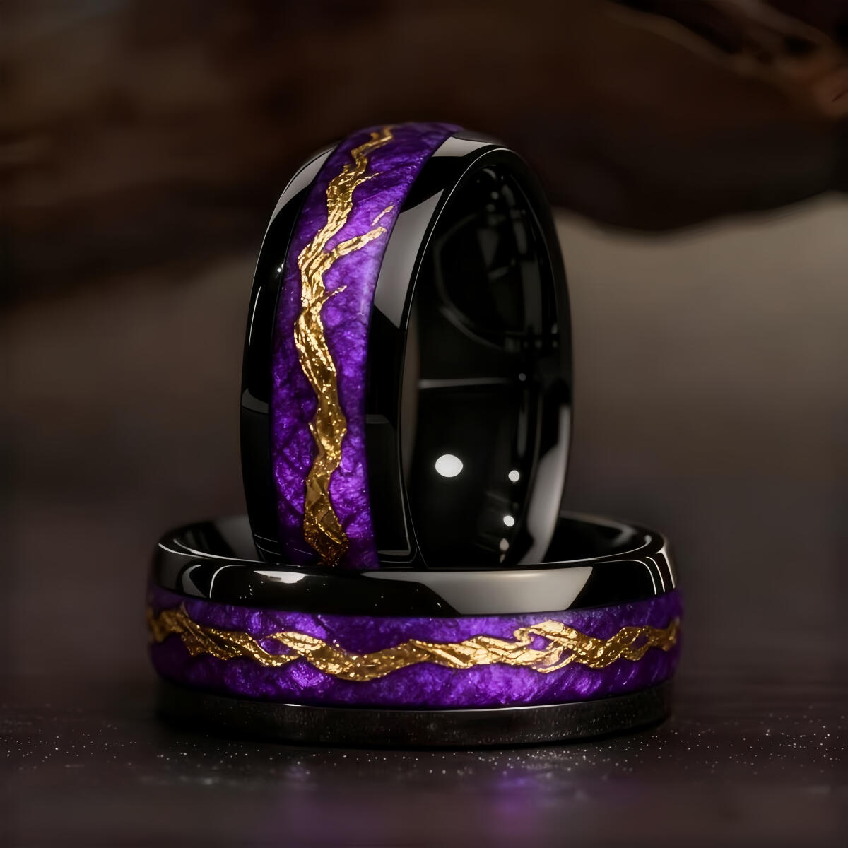 Gymnastic Ring Wood - Modischer schwarzer Herrenring aus Edelstahl mit