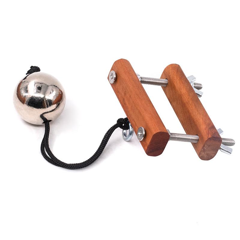 Gymnastic Ring Wood - Männliches Penis-Trainingsgerät aus Holz, Metall-Gewichtskugel-Hodensack-Anhänger, Hodenringe,